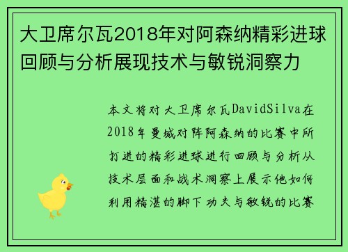 大卫席尔瓦2018年对阿森纳精彩进球回顾与分析展现技术与敏锐洞察力