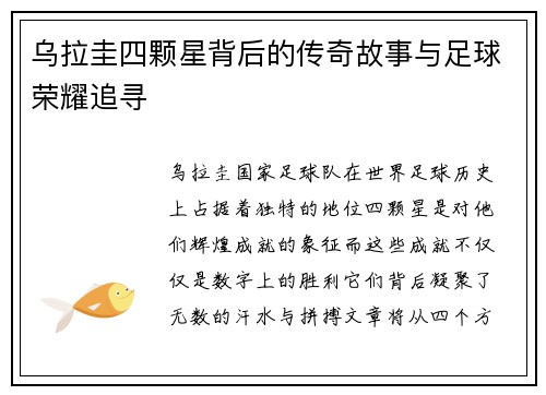 乌拉圭四颗星背后的传奇故事与足球荣耀追寻